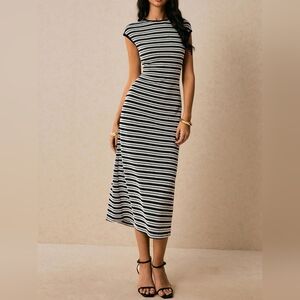 Striped Black and White Midi Dress